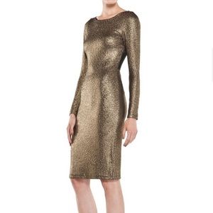 Alice + Olivia Metallic gold lamé midi dress cutout mesh Taylor Swift eras